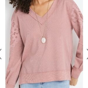 Maurices Thermal Top With Lace Sleeve Detailing